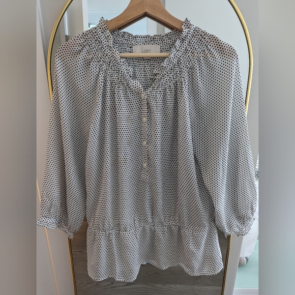 LOFT White Retro Polka Dot Blouse S Small - Picture 2 of 6